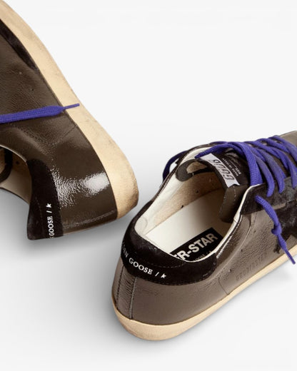 Golden Goose Super-Star Gray Patent Leather Sneakers with Black Suede Inserts
