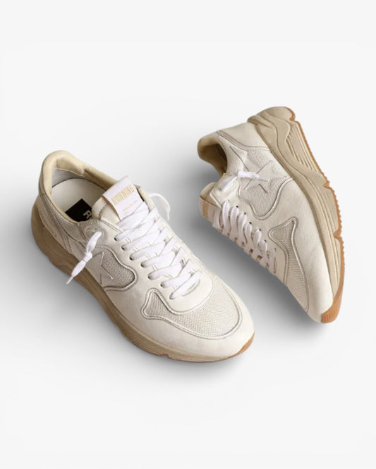 Golden Goose Women’s Running Sole Sneakers Optical-White Mesh Nappa Leather White Star