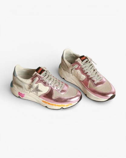 Golden Goose Running Sole Sneakers Laminated Pink Silver Star