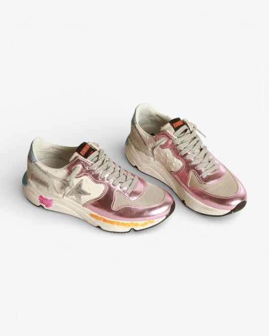 Golden Goose Running Sole Sneakers Laminated Pink Silver Star