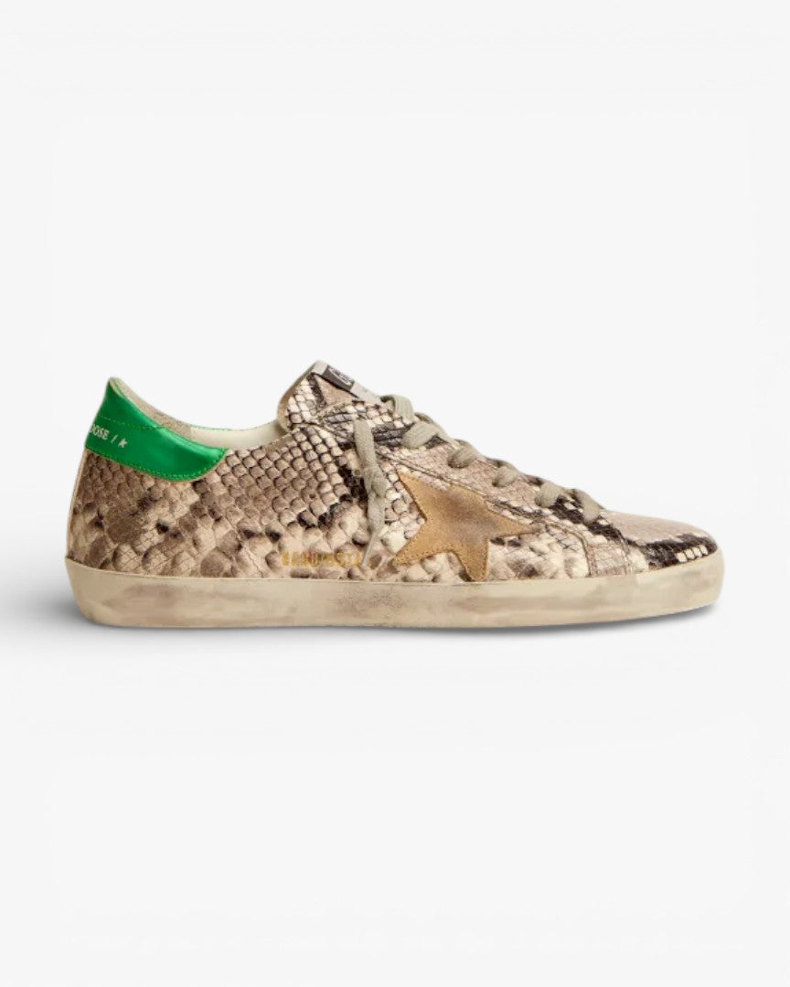 Golden Goose Super‑Star LTD Sneakers Snake‑Print Leather Green Heel