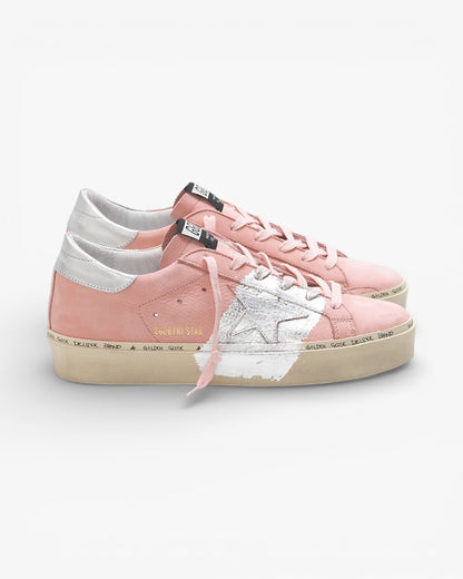 Golden Goose Hi-Star Sneakers Powder Nabuk Leather Silver Leaf Branding