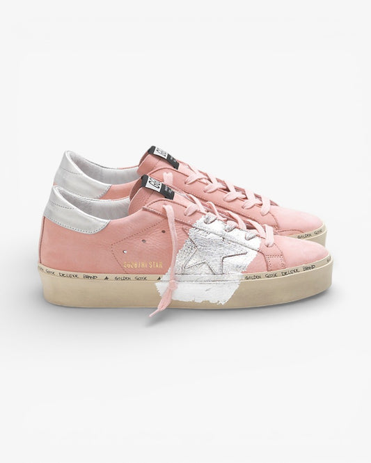 Golden Goose Hi-Star Sneakers Powder Nabuk Leather Silver Leaf Branding