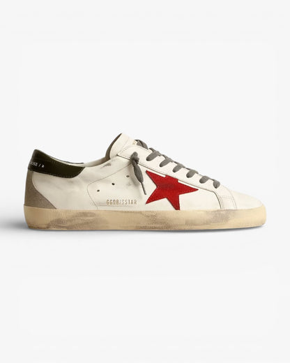 Golden Goose Men’s Super-Star Red Suede Star Green Leather Heel Tab