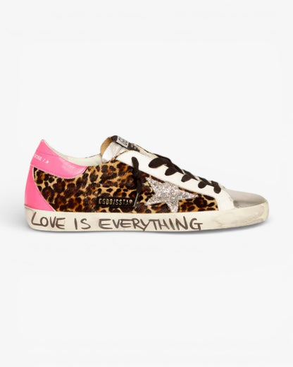 Golden Goose Super-Star Leopard Sneakers with Silver Glitter Star