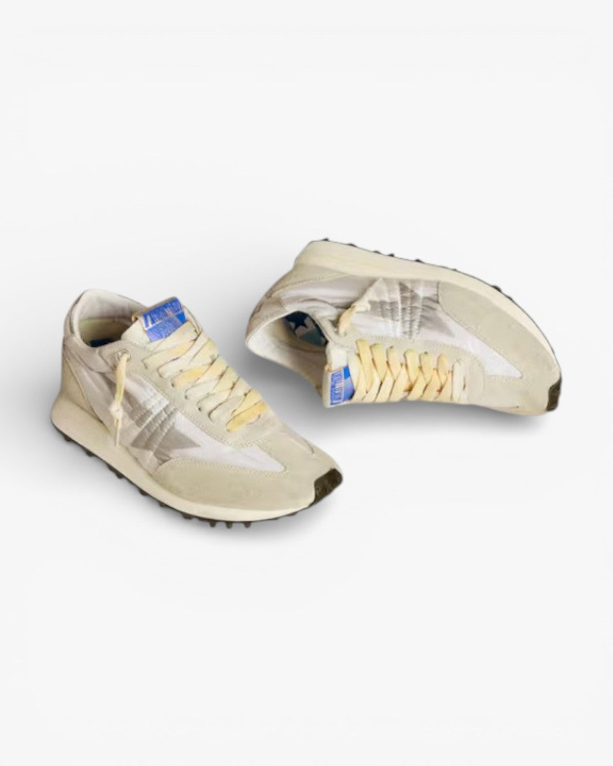 Golden Goose Marathon White Nylon and Silver Star Sneakers