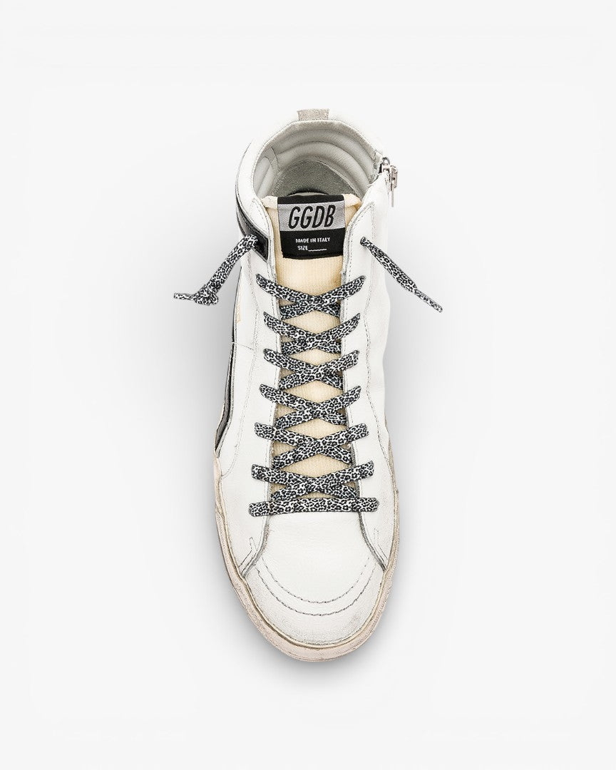 Golden Goose Golden Slide White Leather Leopard Laces