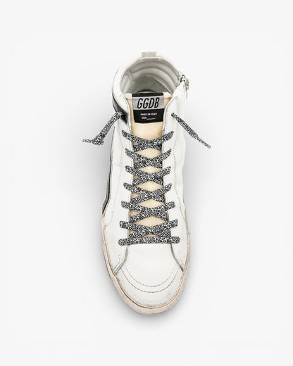 Golden Goose Golden Slide White Leather Leopard Laces