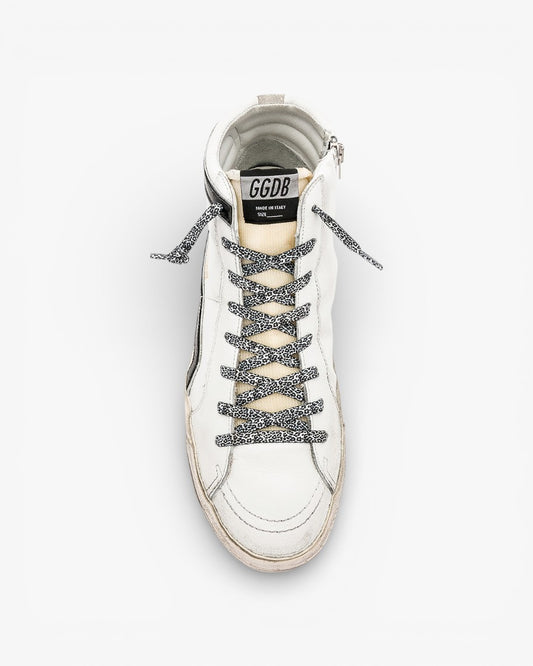 Golden Goose Golden Slide White Leather Leopard Laces