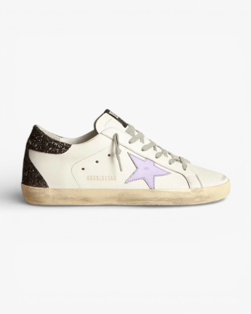 Golden Goose Super‑Star Sneakers Lilac Leather Star Purple Glitter Croc Heel