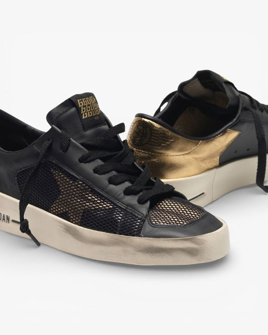 Golden Goose Black Gold Leather Mesh Stardan Sneakers