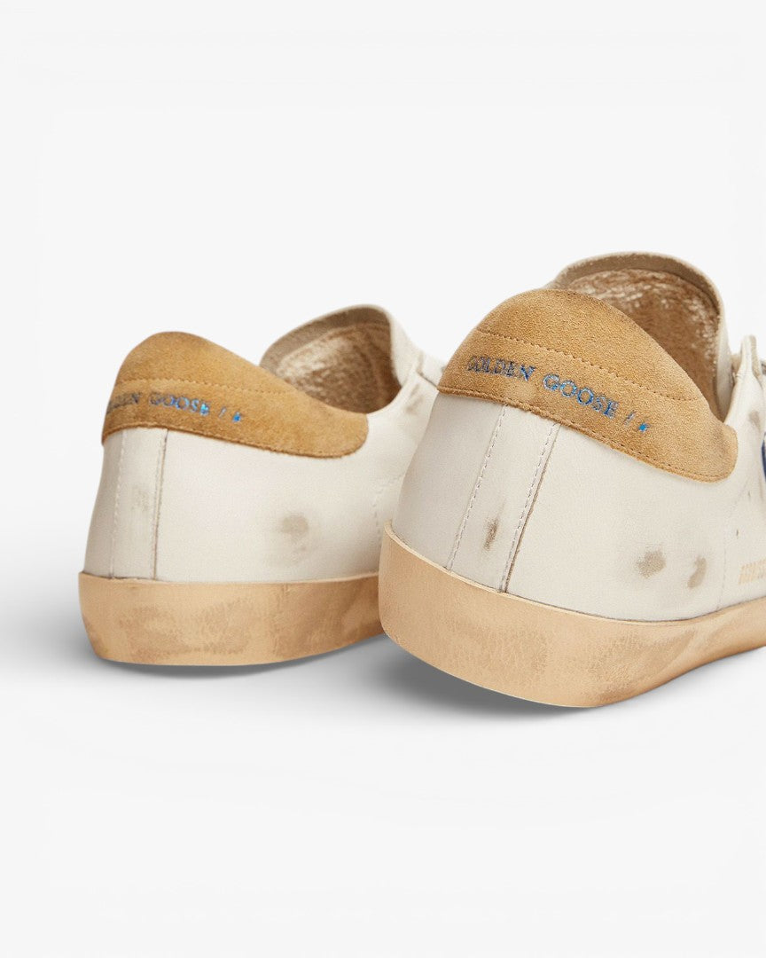 Golden Goose Super-Star Sneakers with Sand Suede Heel Tab and Blue Suede Star