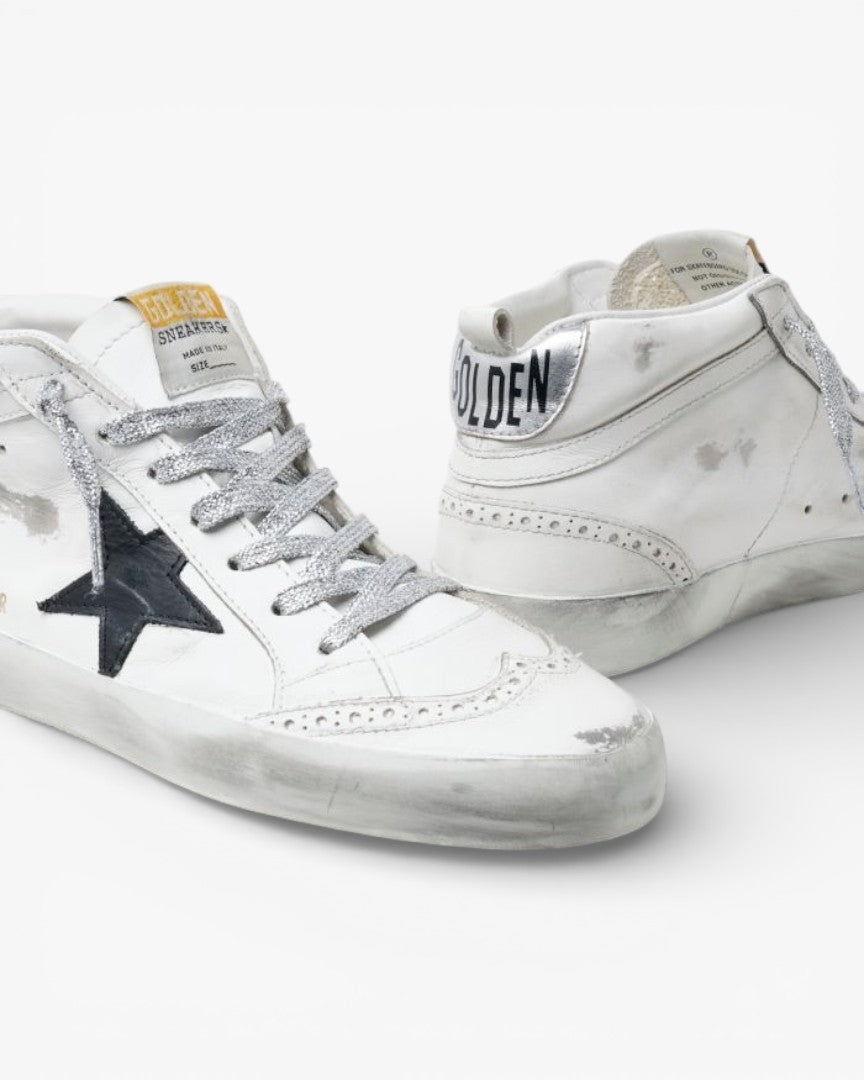 Golden Goose Mid-Star Sneakers Laminated Heel Tab Glittery Laces