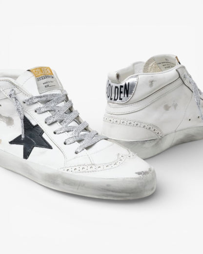 Golden Goose Mid-Star Sneakers Laminated Heel Tab Glittery Laces