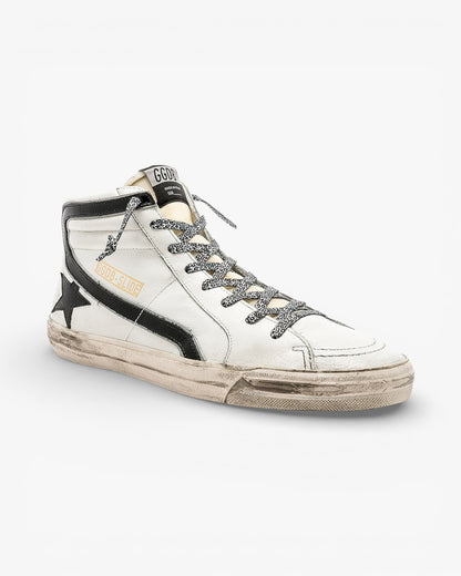 Golden Goose Golden Slide White Leather Leopard Laces
