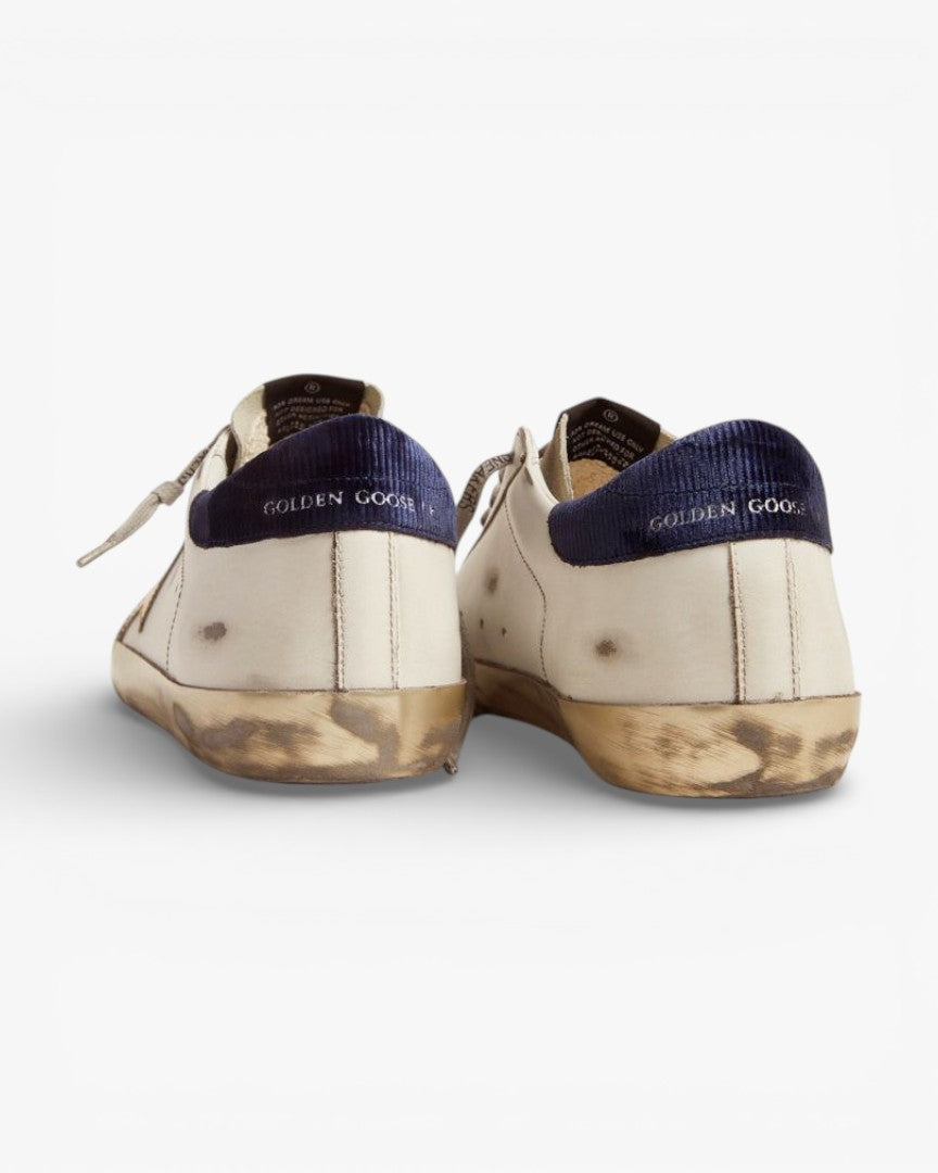 Golden Goose Super-Star Sneakers with Midnight-Blue Corduroy Velvet Heel Tab