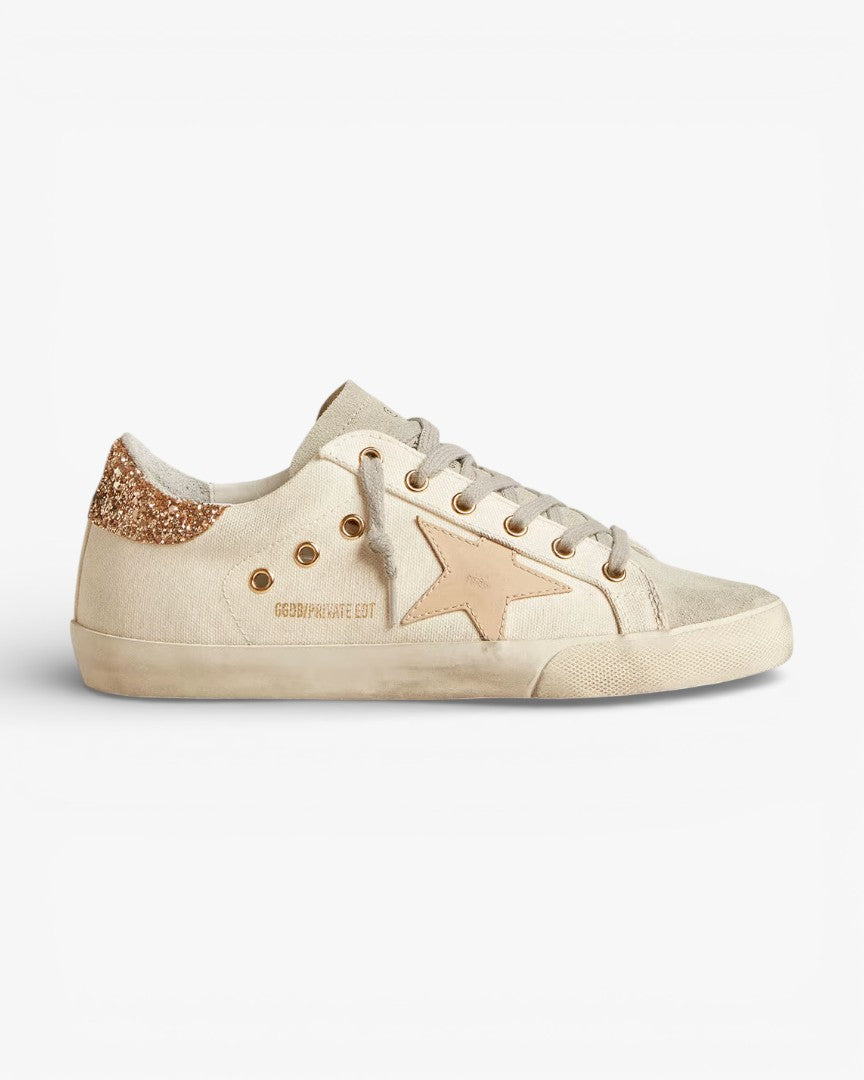 Golden Goose Super-Star LTD Canvas Sand Star Glitter Heel Tab