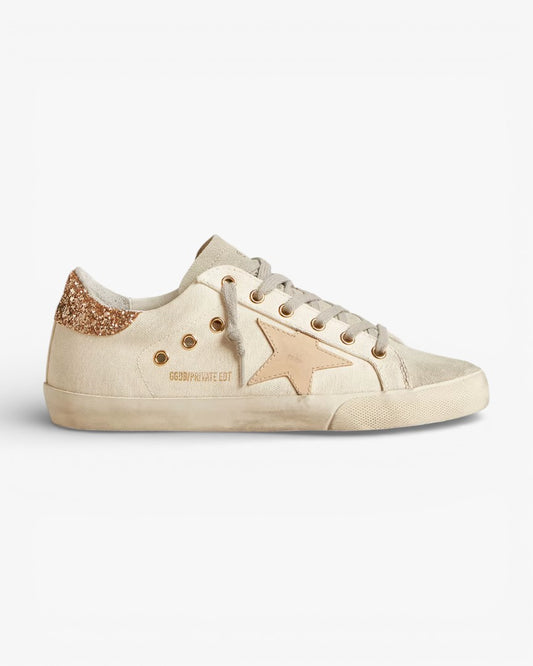 Golden Goose Super-Star LTD Canvas Sand Star Glitter Heel Tab