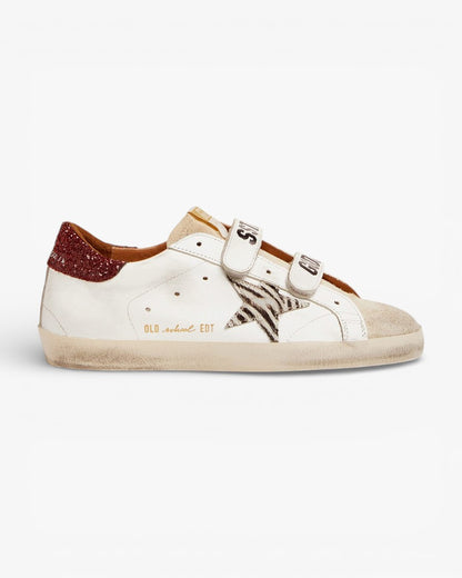 Golden Goose Old School Sneakers Zebra Pony Skin Star Red Glitter Heel