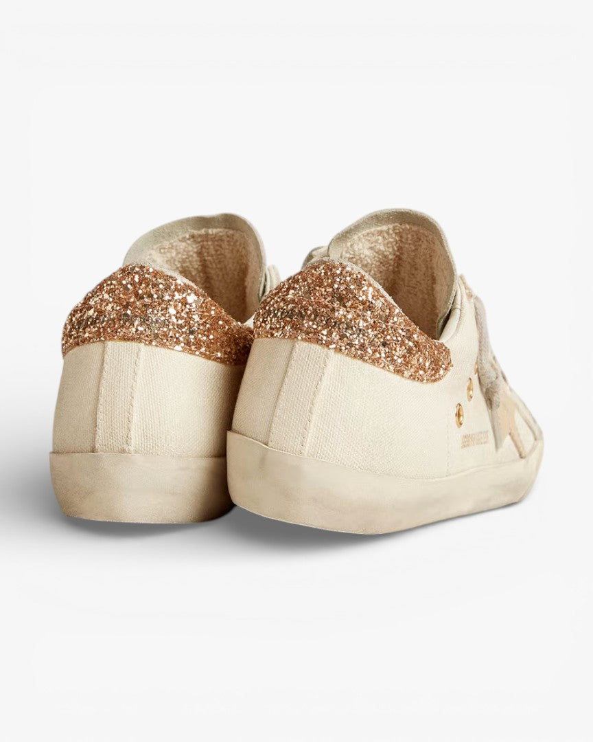 Golden Goose Super-Star LTD Canvas Sand Star Glitter Heel Tab