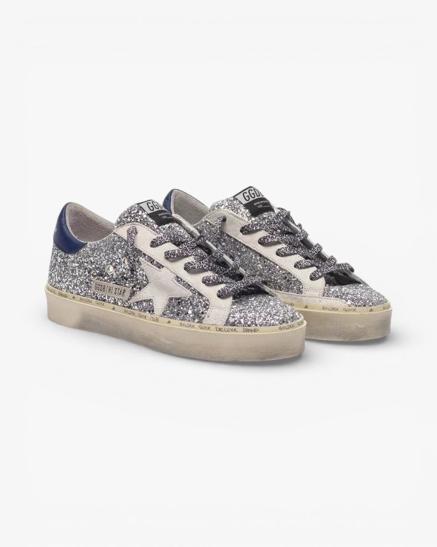 Golden Goose Hi-Star Sneakers Glitter White Star Leopard Print Laces