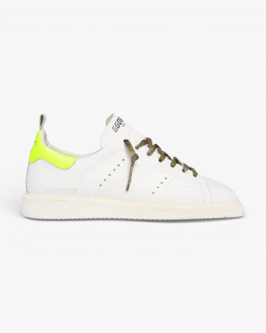 Golden Goose White Stardan LTD Sneakers with Fluorescent Yellow Heel Tab