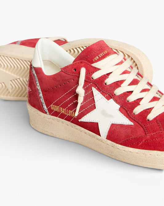 Golden Goose Ball Star Red Suede and White Leather Star Sneakers