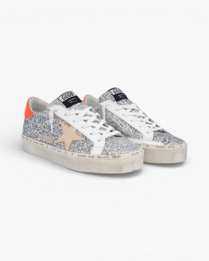 Golden Goose Hi-Star Sneakers Glitter Orange Heel Tab