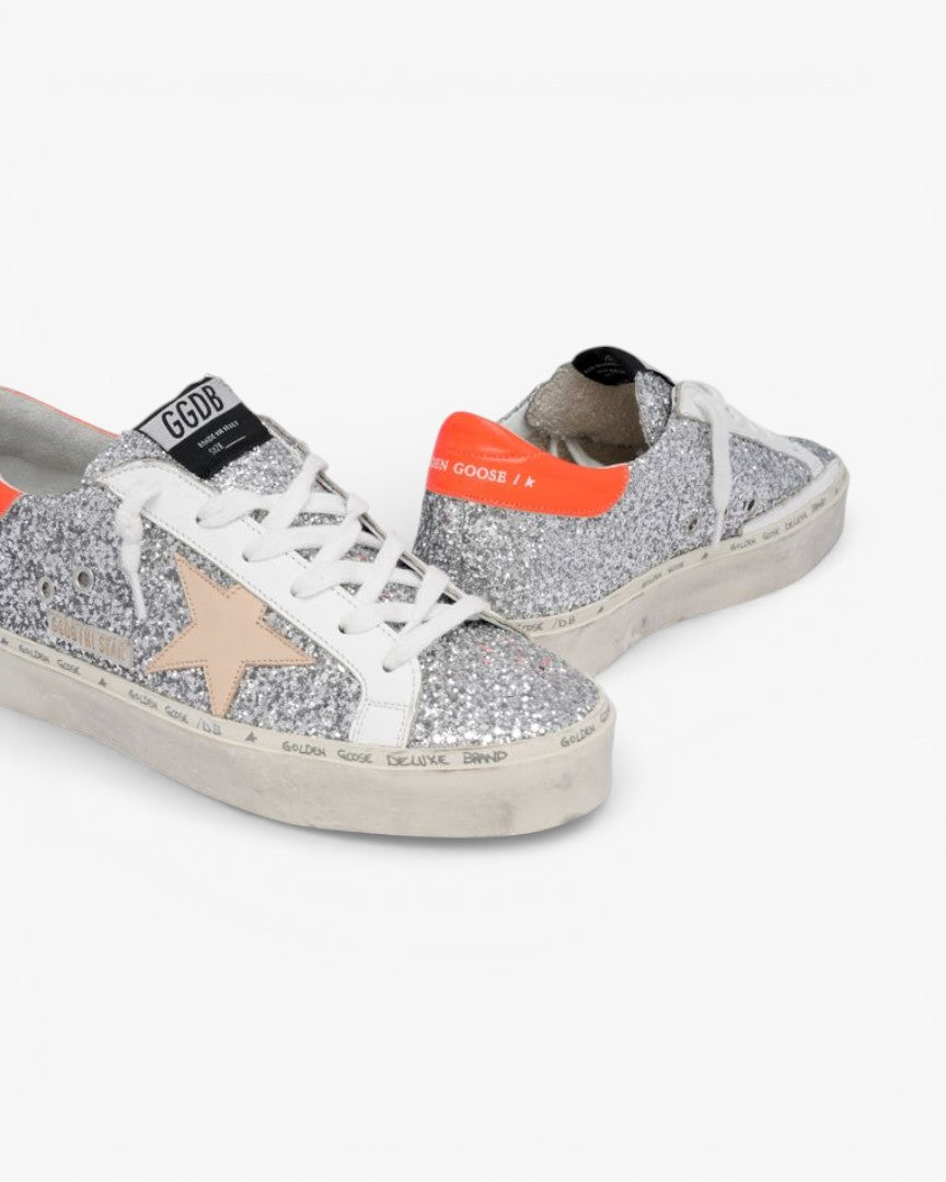 Golden Goose Hi-Star Sneakers Glitter Orange Heel Tab