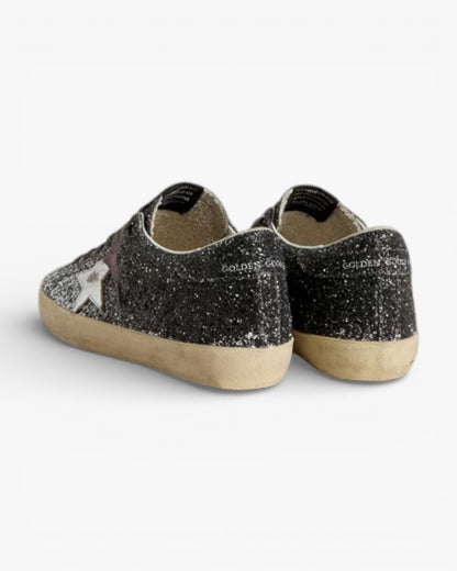 Golden Goose Women’s Super-Star Glitter Upper Silver Metallic Leather Star
