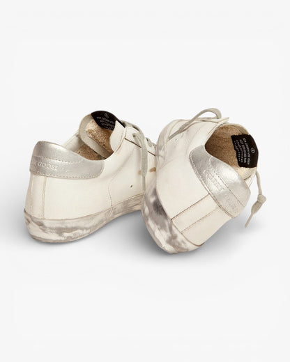 Golden Goose Super‑Star Sneakers Silver Sparkle Foxing Metal Stud Lettering