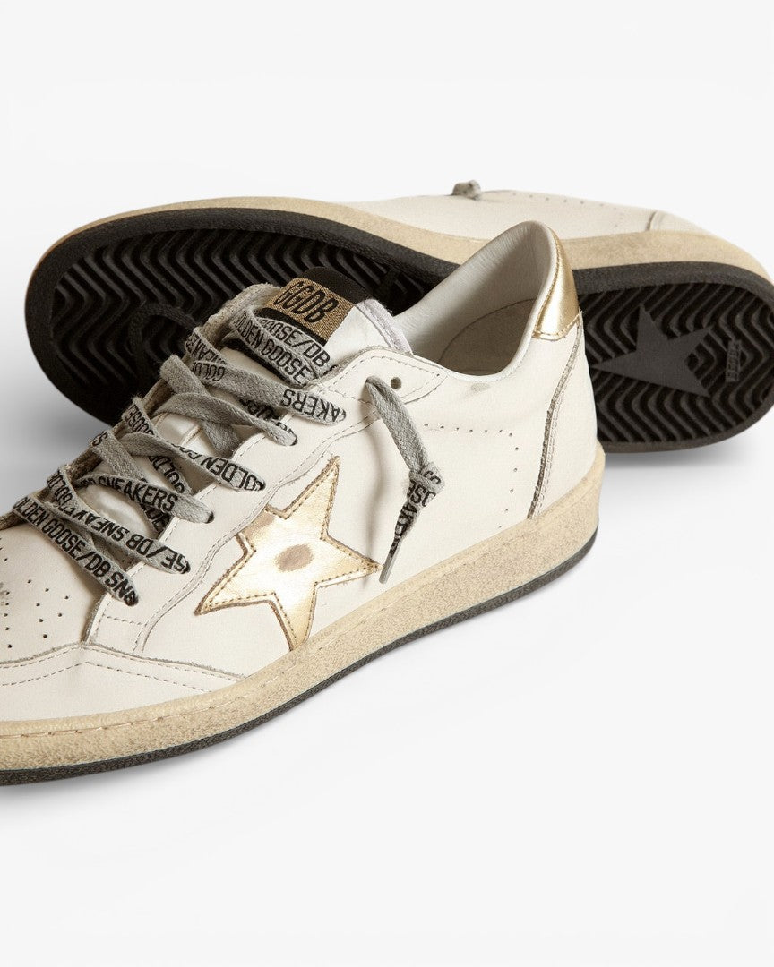 Golden Goose Ball Star White Leather Sneakers Gold Star Gold Heel Tab