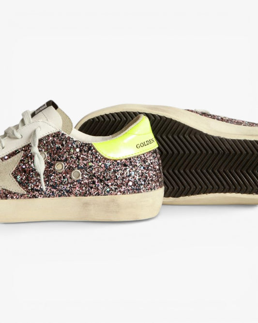Golden Goose Super‑Star Sneakers Gray Pink Glitter Ice Gray Suede Star