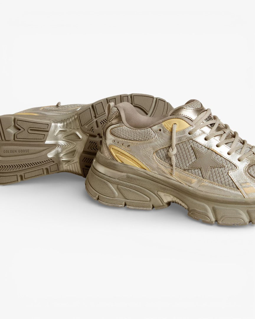 Golden Goose Lightstar Metallic Leather and Silver Mesh Sneakers