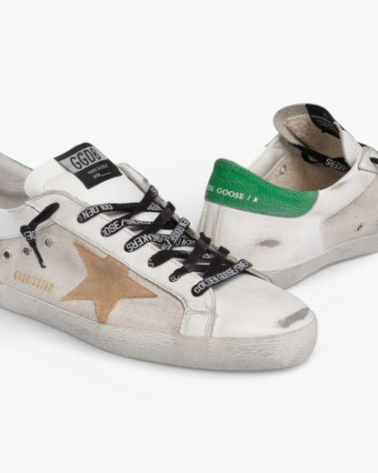Golden Goose Super-Star Sneakers with Green Crackle Heel Tab