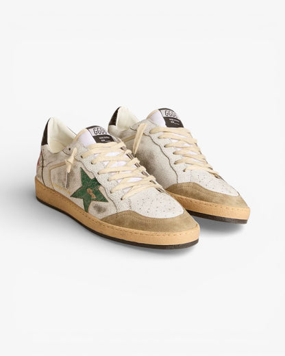 Golden Goose Ball Star White Green Star Leather Sneakers
