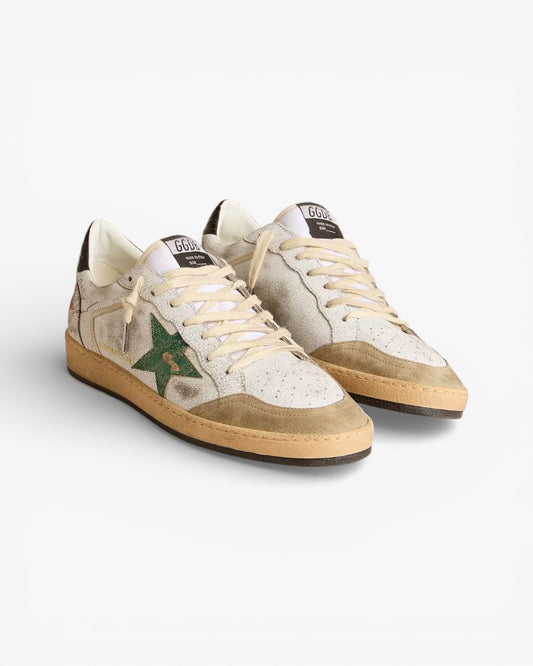 Golden Goose Ball Star White Green Star Leather Sneakers