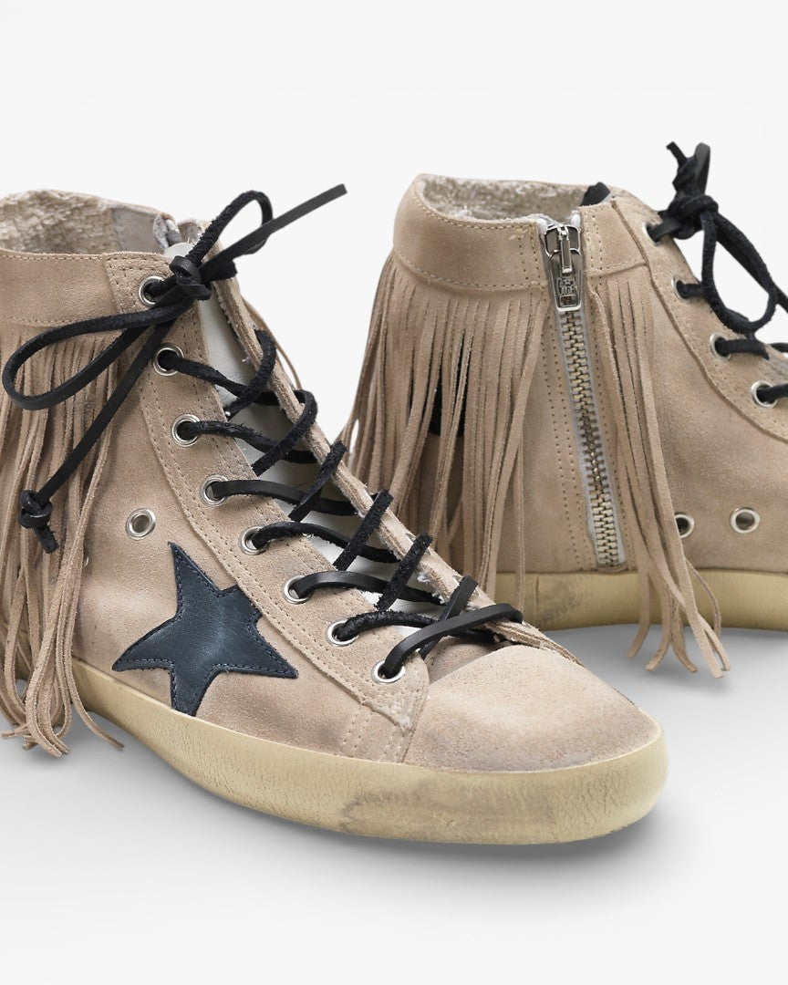 Golden Goose FRANCY Sneakers G32WS591.B25 Calf Suede Leather Star Fringe Insert