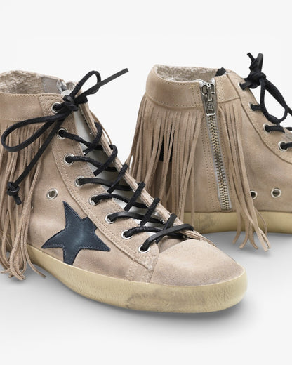 Golden Goose FRANCY Sneakers G32WS591.B25 Calf Suede Leather Star Fringe Insert