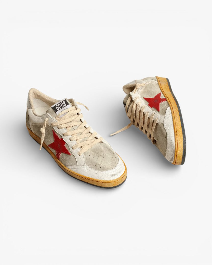 Golden Goose Ball Star Gray Suede Sneakers Red Star Silver Tab