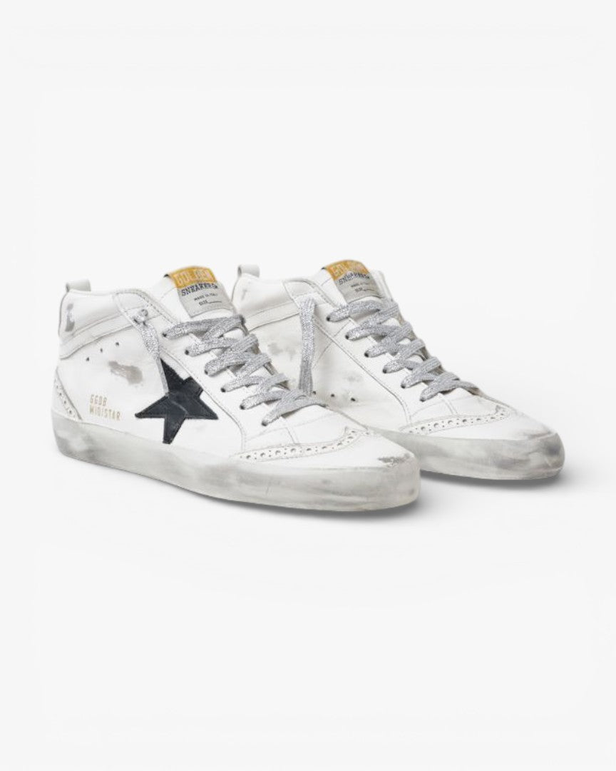 Golden Goose Mid-Star Sneakers Laminated Heel Tab Glittery Laces