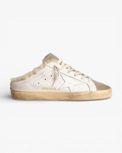 Golden Goose Super-Star Sabots White Leather Star Shearling Lining