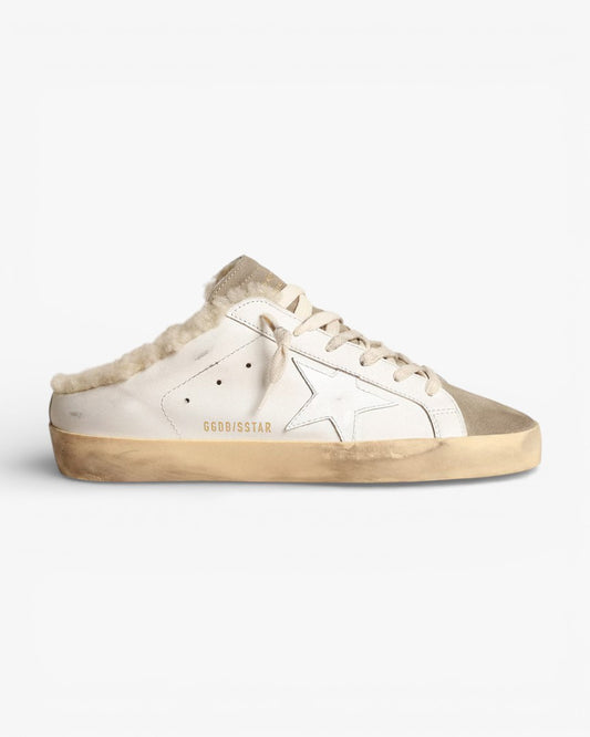 Golden Goose Super-Star Sabots White Leather Star Shearling Lining
