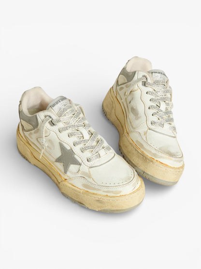 Golden Goose Forty2 White Leather Sneakers with Black Star and Silver Heel Tab