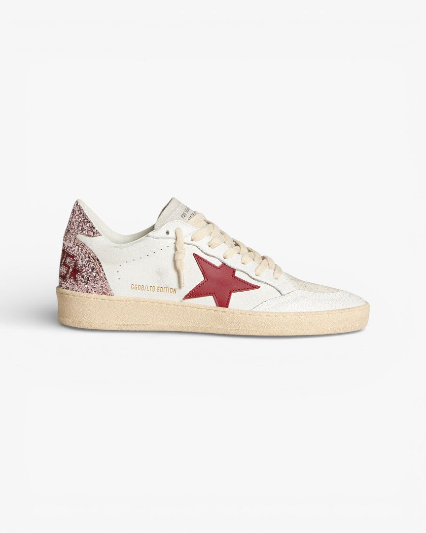 Golden Goose Ball Star White Leather Sneakers with Red Star