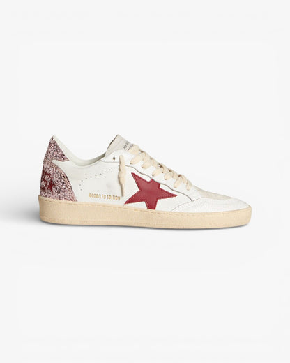 Golden Goose Ball Star White Leather Sneakers with Red Star
