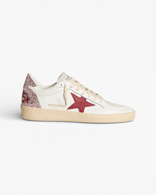Golden Goose Ball Star White Leather Sneakers with Red Star
