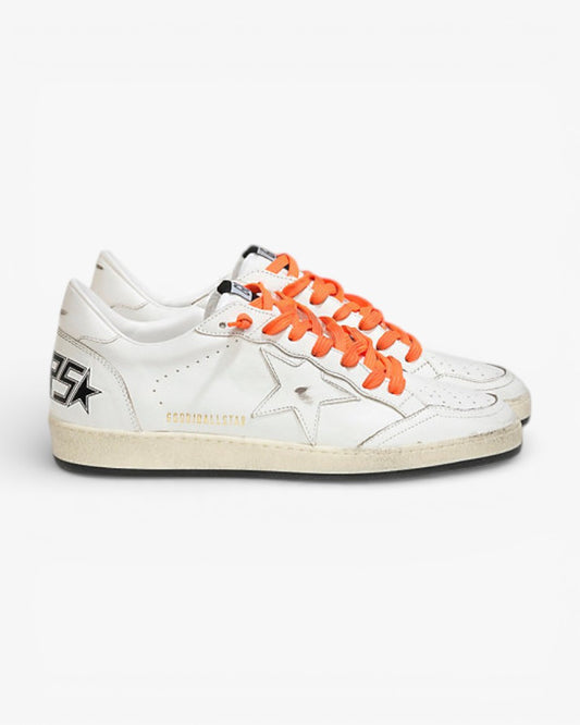 Golden Goose Ball Star White Leather Sneakers White Star Orange Laces