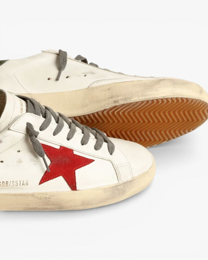 Golden Goose Men’s Super-Star Red Suede Star Green Leather Heel Tab