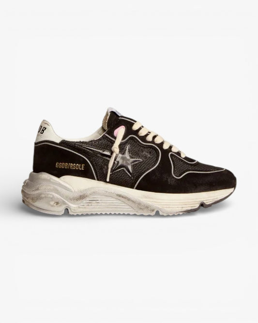 Golden Goose Running Sole Sneakers Black Mesh Suede Upper 3D Star
